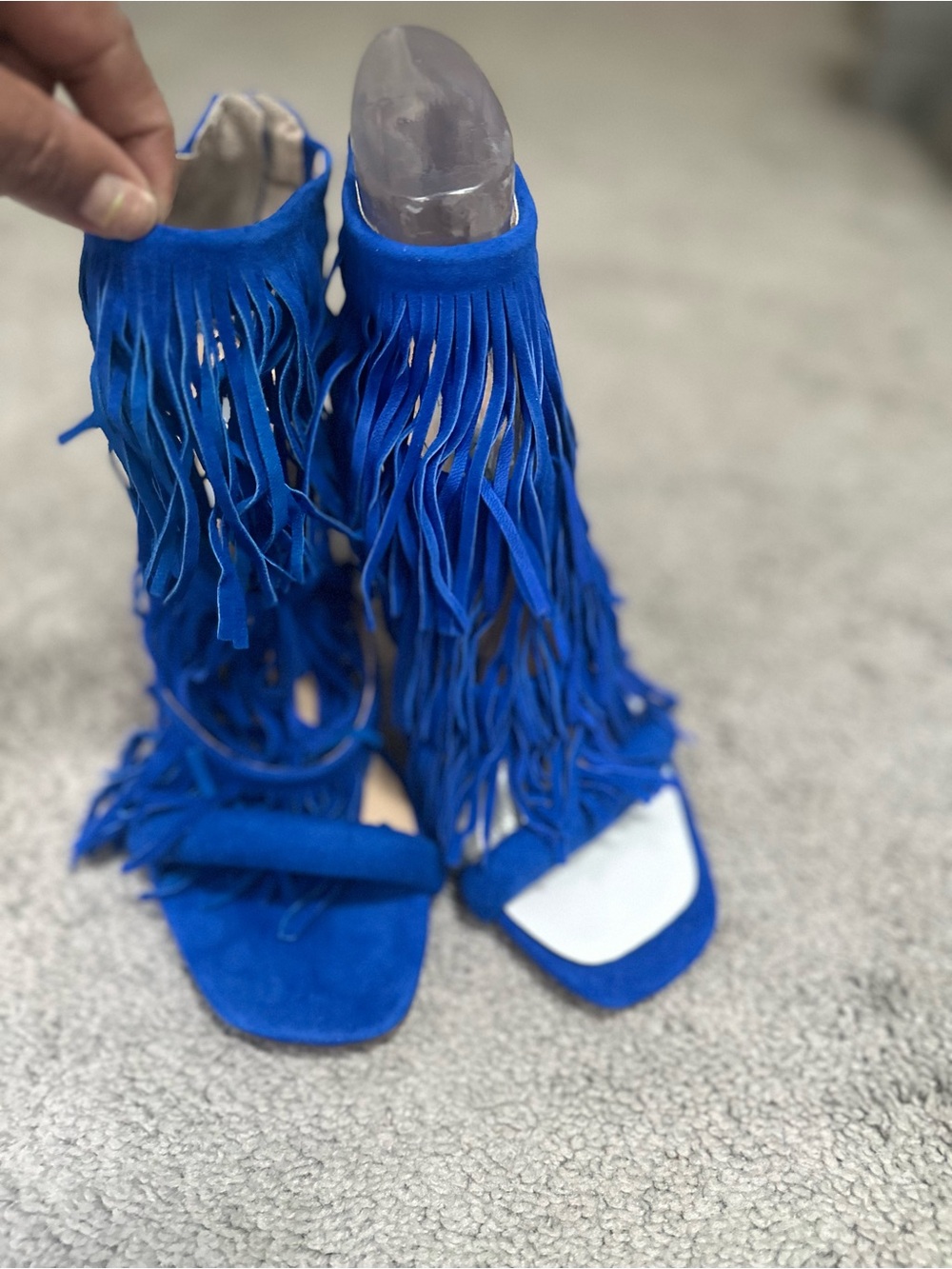 Steve Madden Electric Blue Suede Fringe Heeled Sandals Brand New No Box